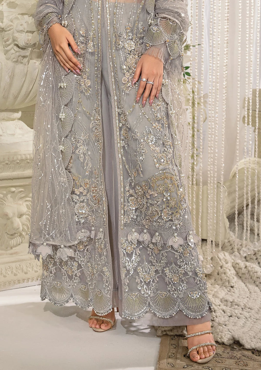 Light grey hand-embellished formal dress from ELAF Evara Collection.