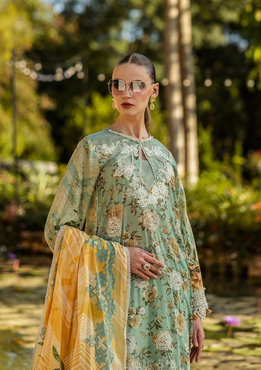 Elegent dress PISTACHIO DREAMS from ELAF Print Chikankari 