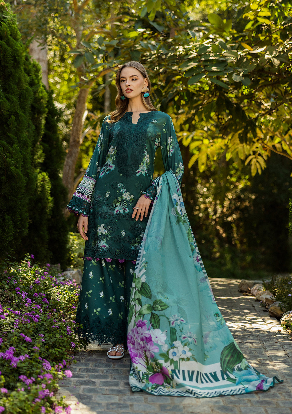 JADE EMBRACE in Digital Printed & Chikankari Lawn and Digital Printed Voil Dupatta from ELAF Print Chikankari Collection 2025.