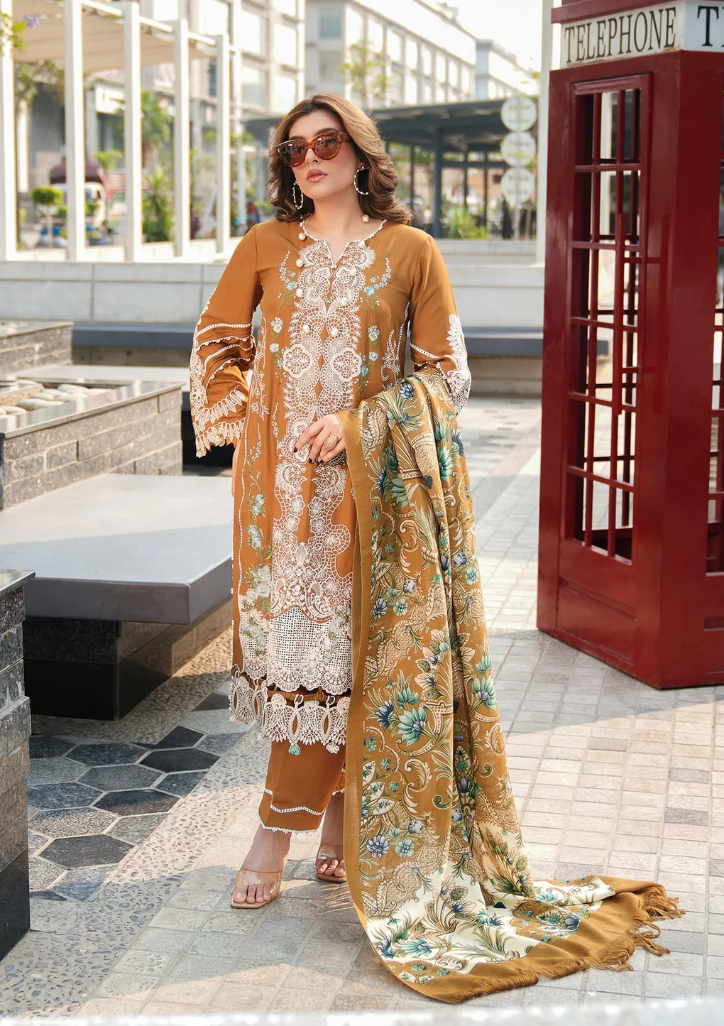 EMBROIDERED LINEN FRONT and PURE PASHMINA PRINTED SHAWL from Elaf Winter Pashmina Shawl Collection 2024