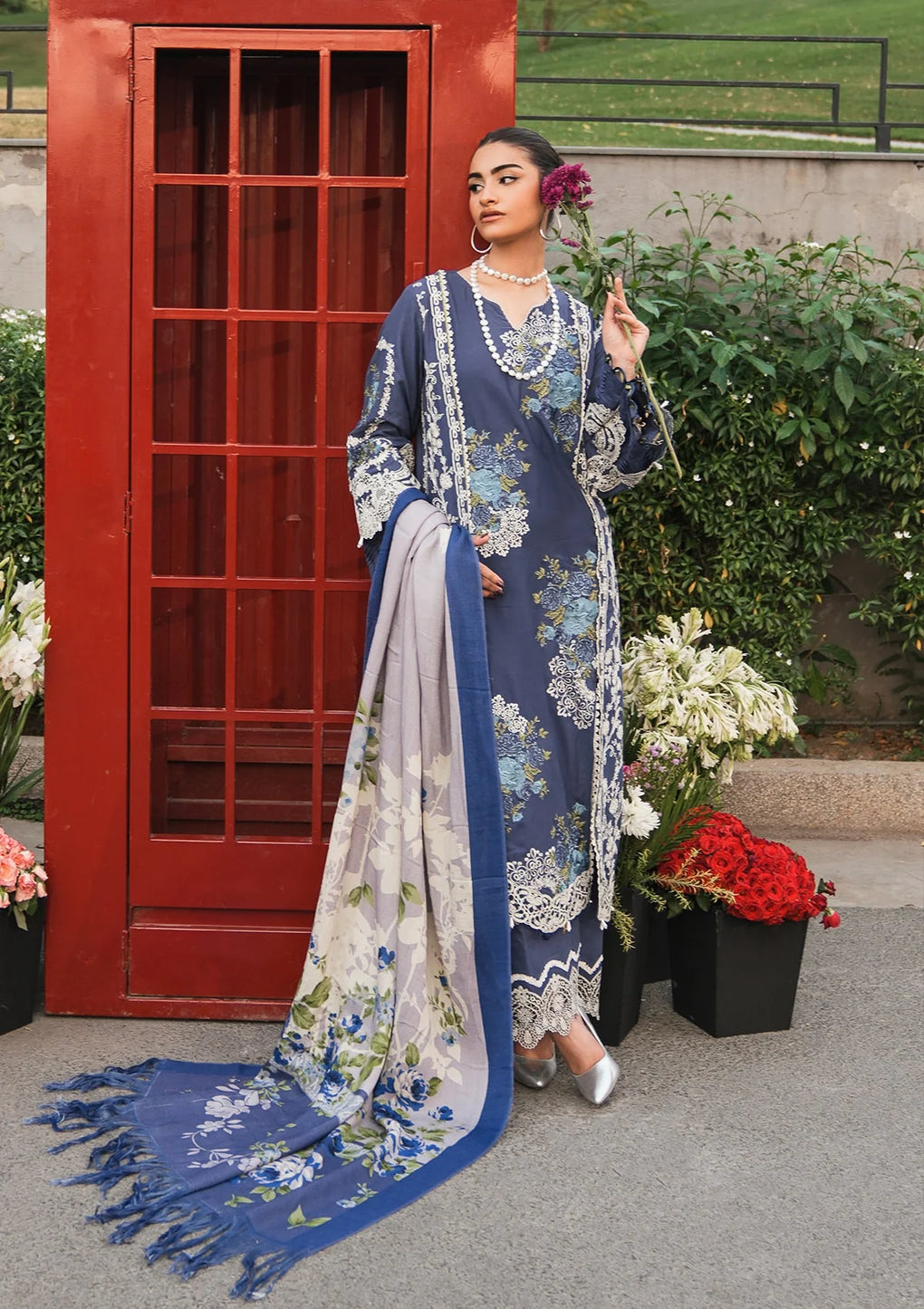 EMBROIDERED LINEN FRONT CENTER PANEL and PURE PASHMINA PRINTED SHAWL from Elaf Winter Pashmina Shawl Collection 2024