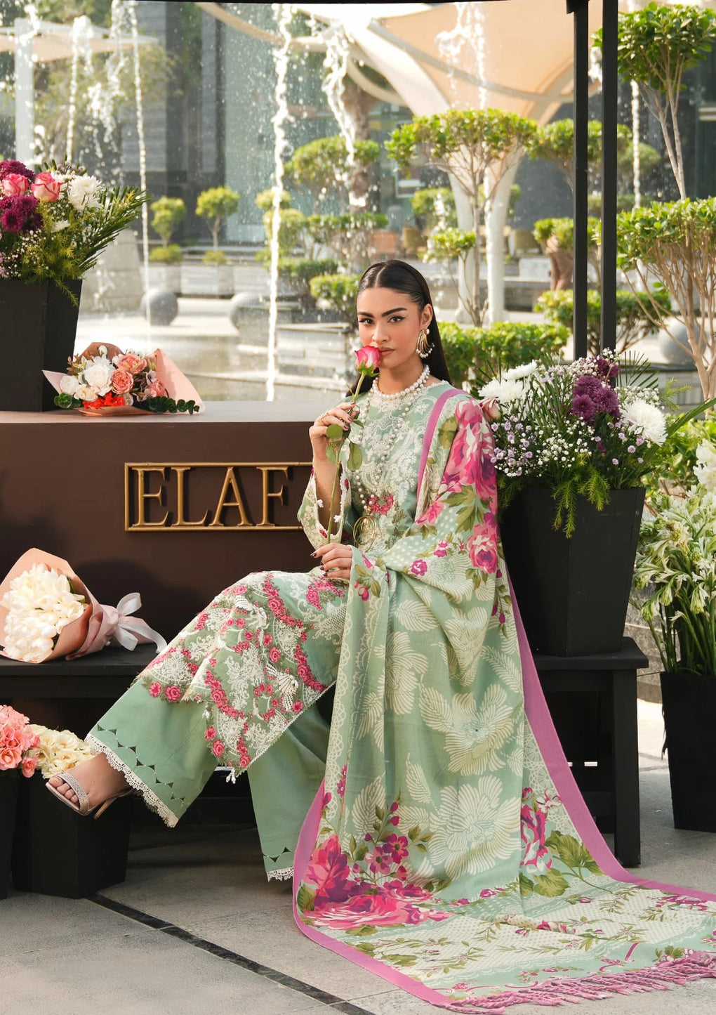 EMBROIDERED KHADDAR FRONT and PURE PASHMINA PRINTED SHAWL from Elaf Winter Pashmina Shawl Collection 2024