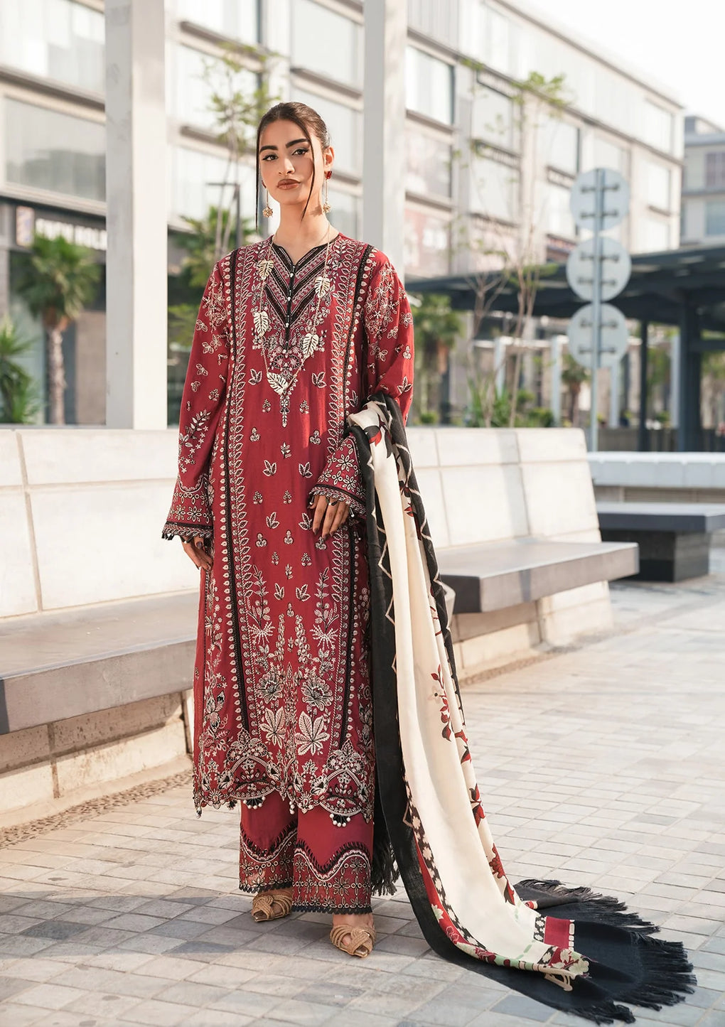 EMBROIDERED KARANDI FRONT CENTER PANEL and PURE PASHMINA PRINTED SHAWL from Elaf Winter Pashmina Shawl Collection 2024