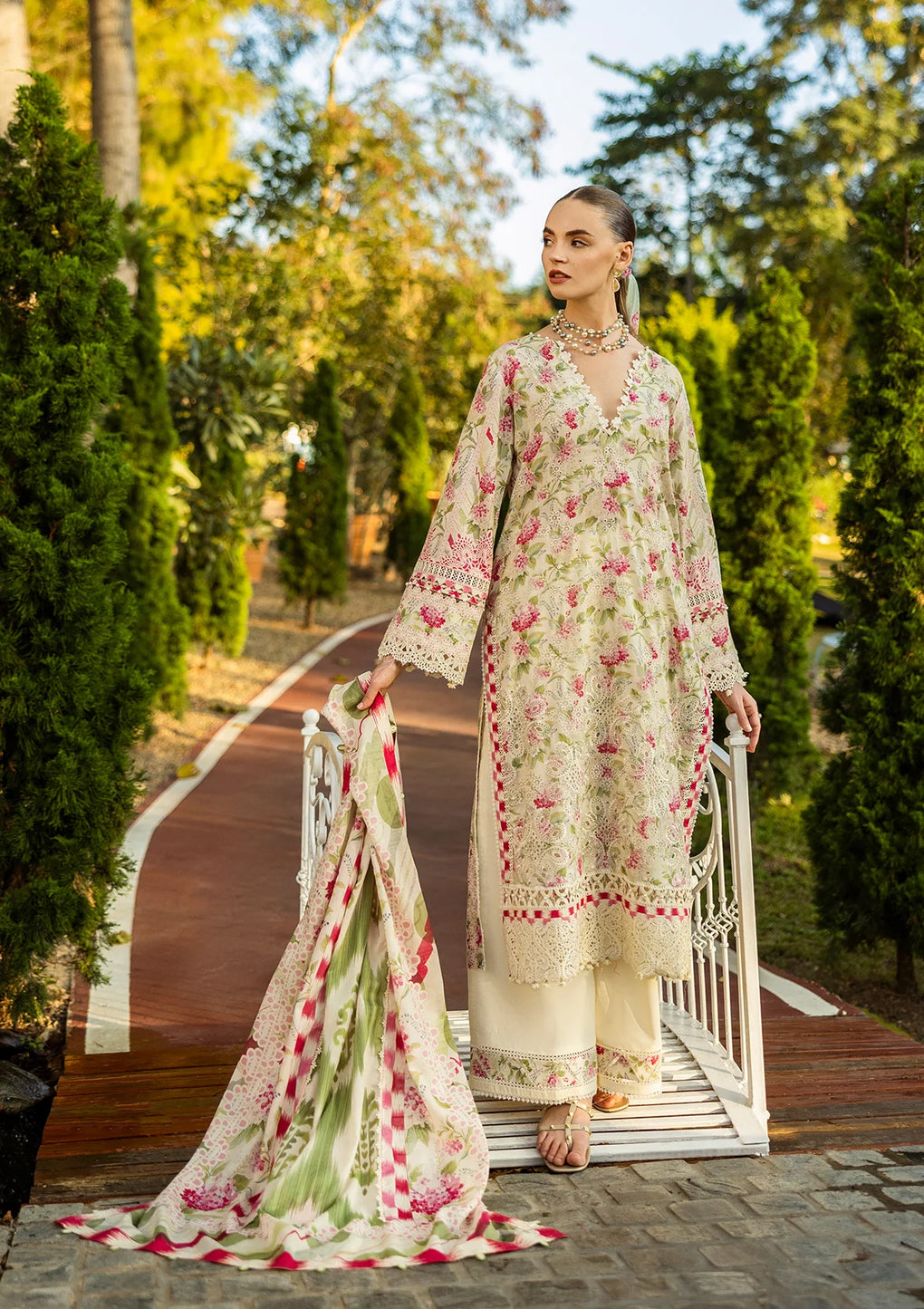 SWEET GREENS Digital Printed & Chikankari Lawn and Digital Printed Voil Dupatta from ELAF Print Chikankari Collection 2025.