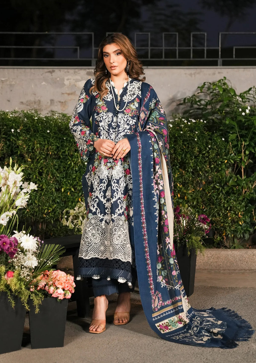 EMBROIDERED KARANDI PATCHED FRONT and PURE PASHMINA PRINTED SHAWL from Elaf Winter Pashmina Shawl Collection 2024