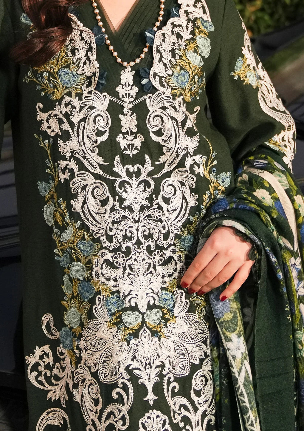 closeup image of EMBROIDERED KARANDI PATCHED FRONT