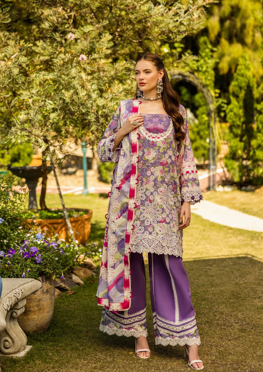 Elegent dress PERIWINKLE from ELAF Print Chikankari Collection 2025.