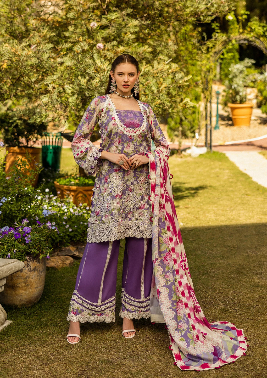 PERIWINKLE's Digital Printed & Chikankari Lawn and Digital Printed Voil Dupatta from ELAF Print Chikankari Collection 2025.