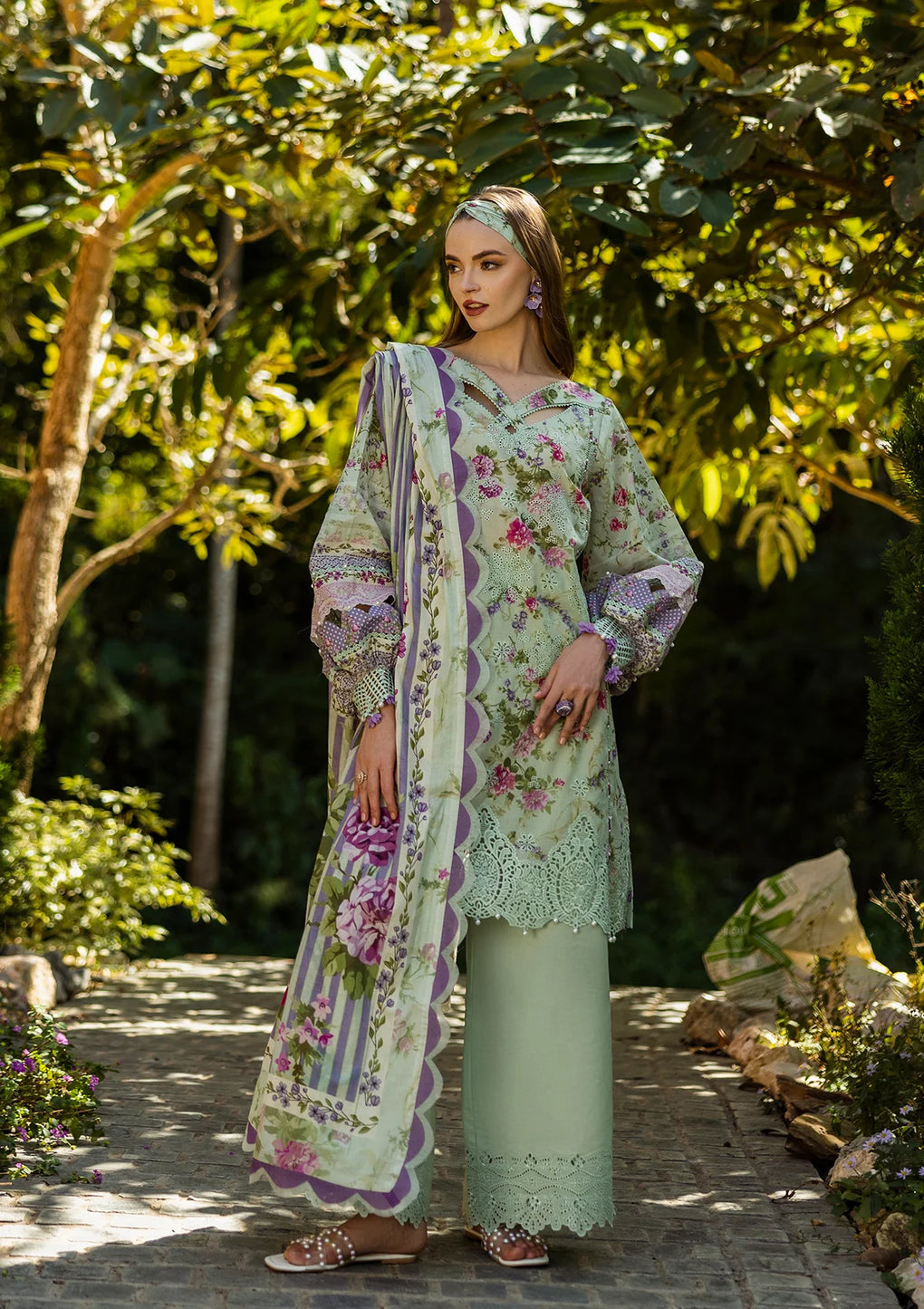 Elegent dress FLOREALE from ELAF Print Chikankari Collection 2025.