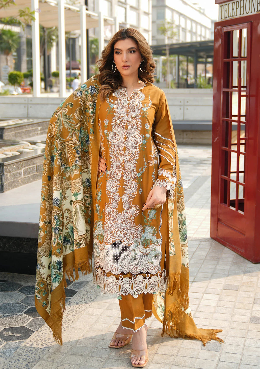 EMBROIDERED LINEN FRONT and PURE PASHMINA PRINTED SHAWL from Elaf Winter Pashmina Shawl Collection 2024