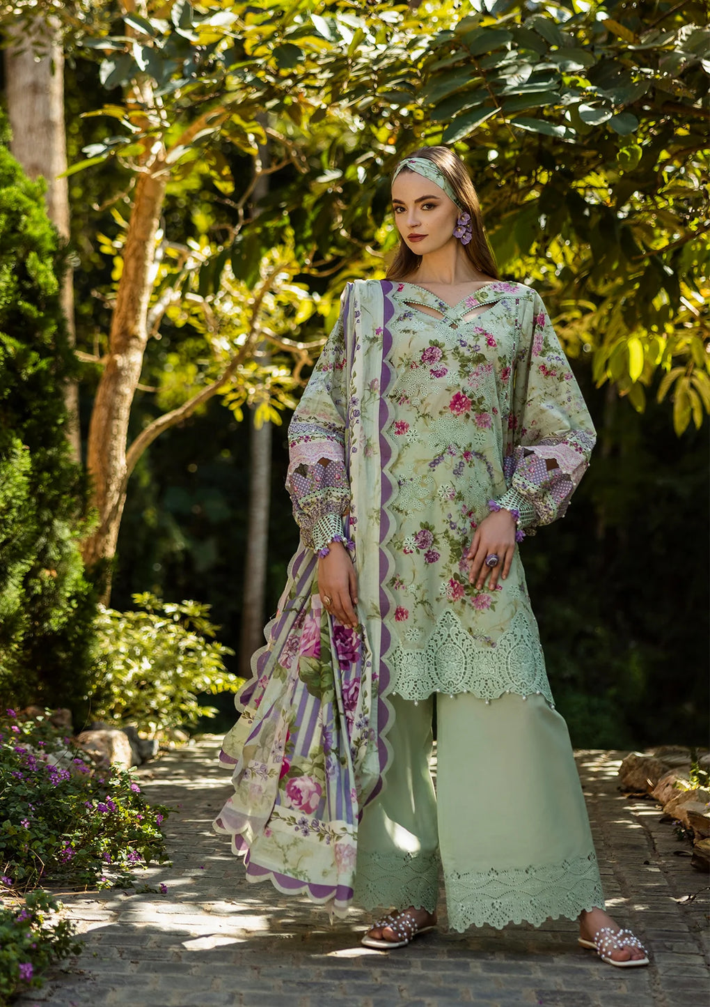 FLOREALE Digital Printed & Chikankari Lawn and Digital Printed Voil Dupatta from ELAF Print Chikankari Collection 2025.